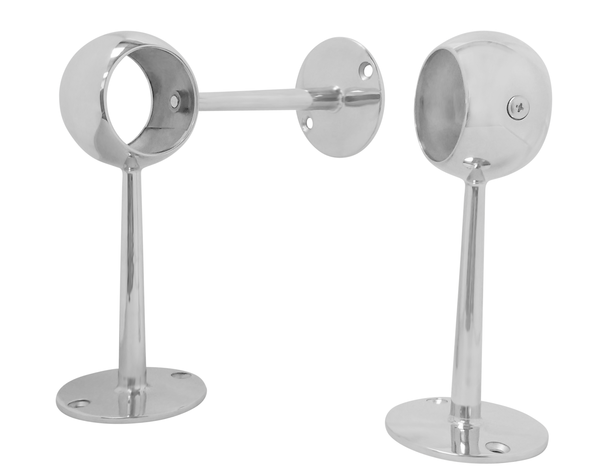 Tall Ball Center Post with Optional Wall Support for 2" OD Tubing - All finishes except brass