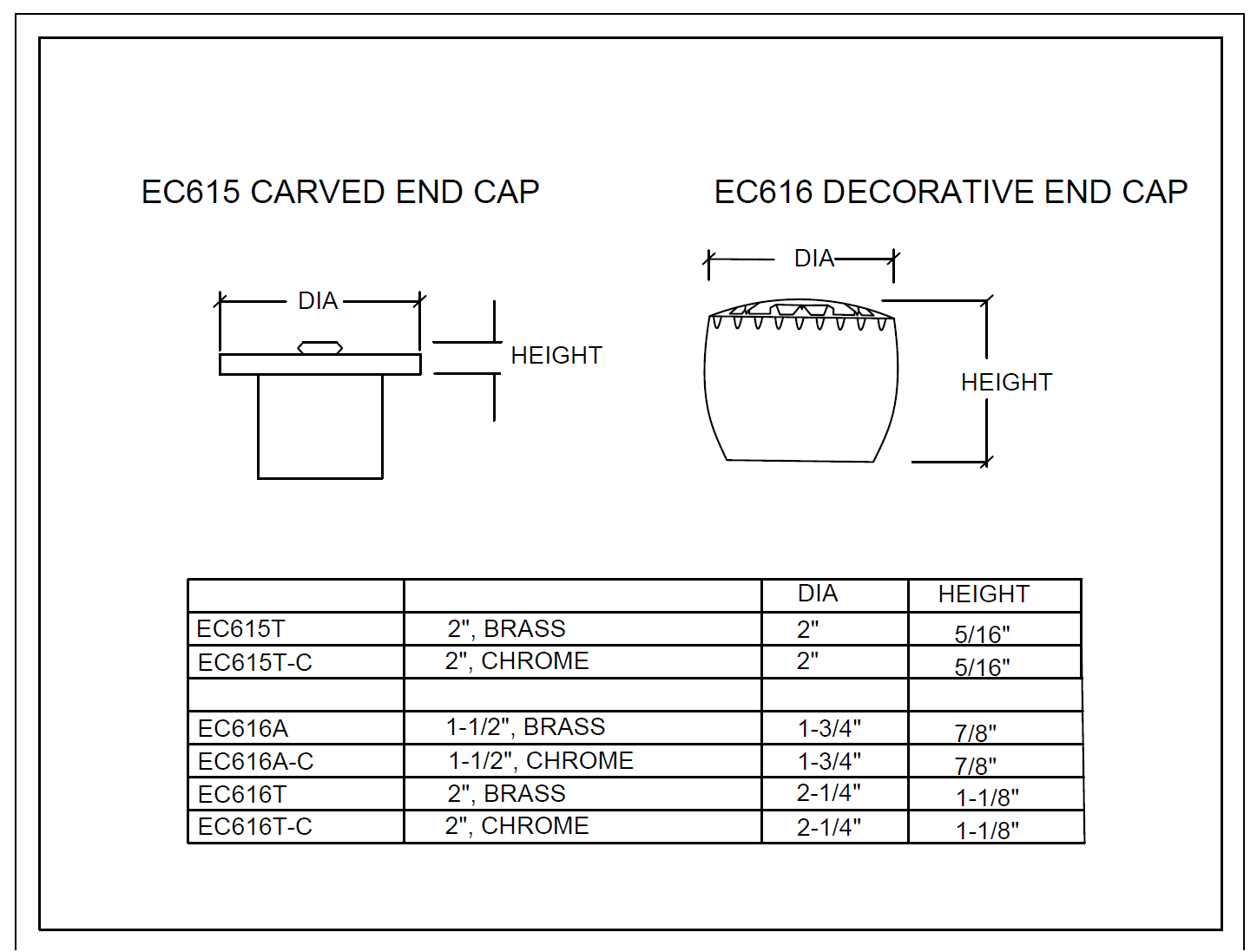 Decorative End Cap 2" - All finishes