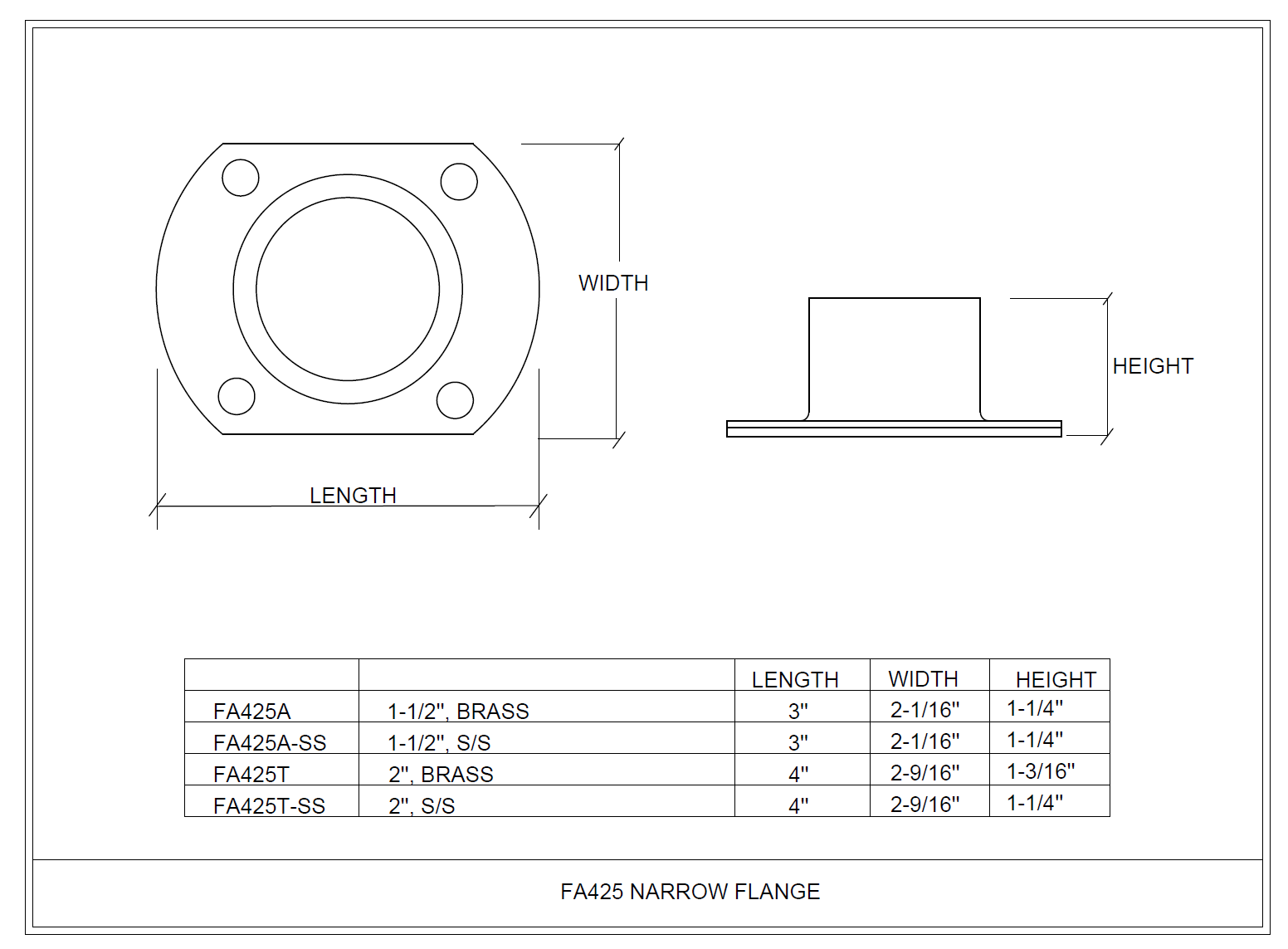 Narrow Cut Flange 1.5" - All finishes