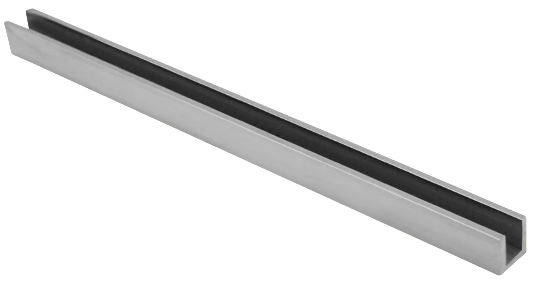 Flat back u-channel with 1/2" opening - 95" long - All finishes Polished Stainless Steel