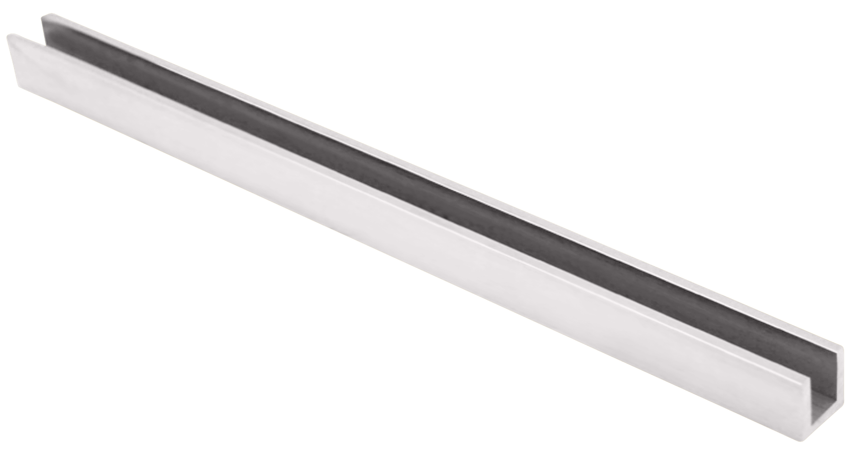 Flat back u-channel with 1/2" opening - 95" long - All finishes Satin Stainless Steel